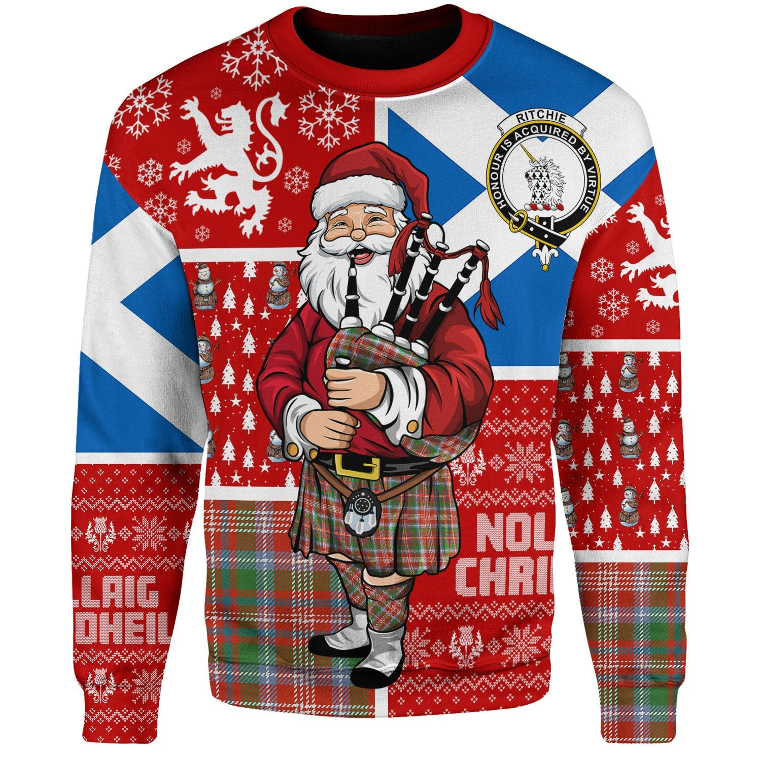ScotsTee Shop Scottish Ritchie Ancient Clan Badge Tartan Ugly Christmas Knitted Sweater Scotland Christmas Santa