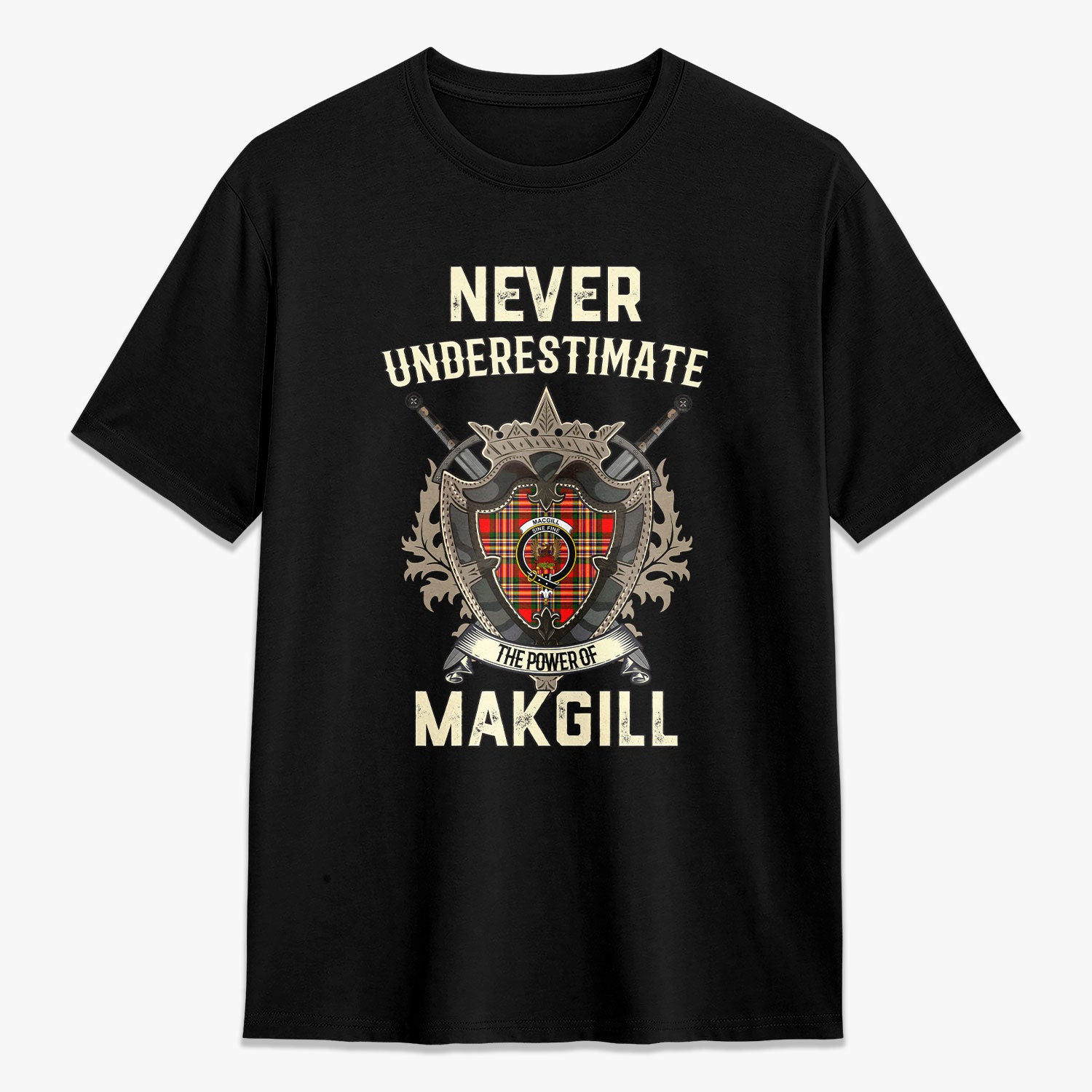 ScotsTee Shop Makgill Crest Tartan T-shirt Never Underestimate Style