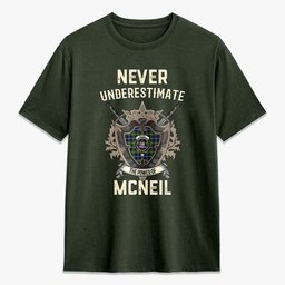 ScotsTee Shop McNeil of Barra Modern Crest Tartan T-shirt Never Underestimate Style