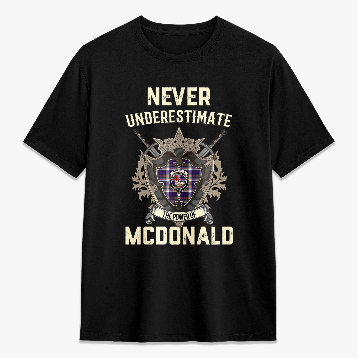 ScotsTee Shop McDonald Dress Modern Crest Tartan T-shirt Never Underestimate Style
