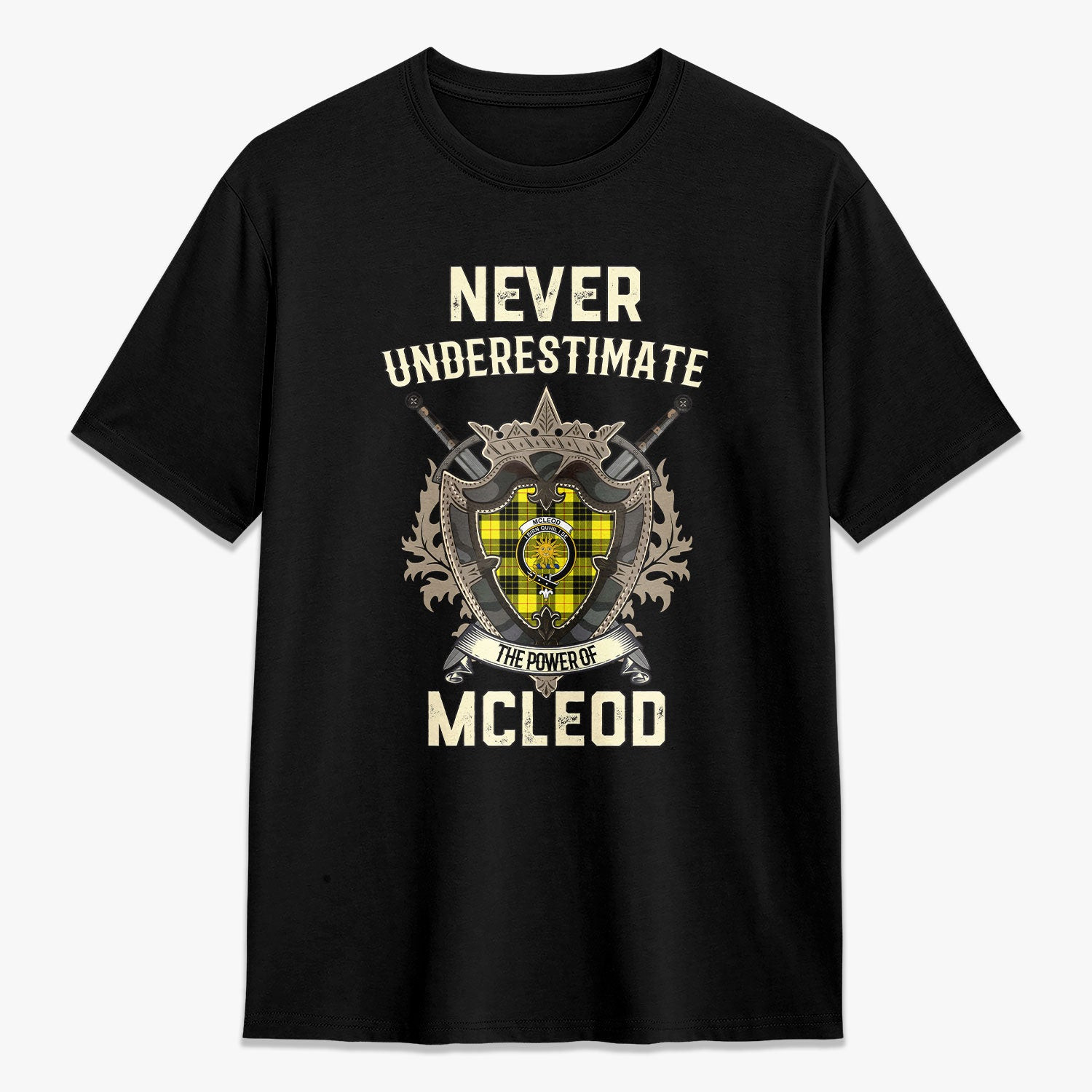 ScotsTee Shop McLeod of Lewis Modern Crest Tartan T-shirt Never Underestimate Style