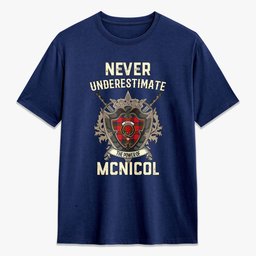 ScotsTee Shop McNicol (of Scorrybreac) Crest Tartan T-shirt Never Underestimate Style