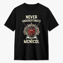 ScotsTee Shop McNicol (of Scorrybreac) Crest Tartan T-shirt Never Underestimate Style