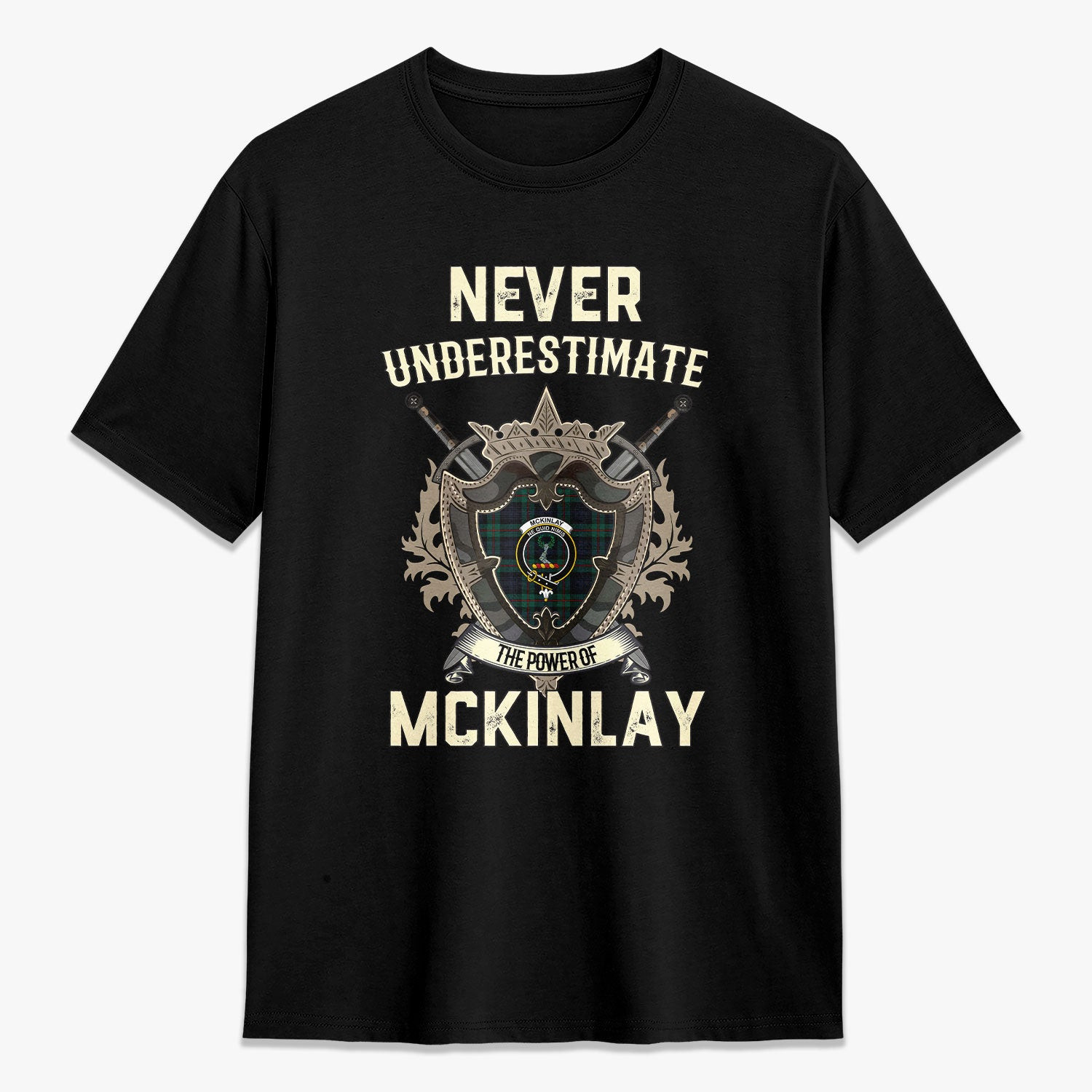 ScotsTee Shop McKinlay Modern Crest Tartan T-shirt Never Underestimate Style