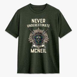 ScotsTee Shop McNeil of Colonsay Modern Crest Tartan T-shirt Never Underestimate Style