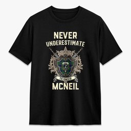 ScotsTee Shop McNeil of Colonsay Modern Crest Tartan T-shirt Never Underestimate Style