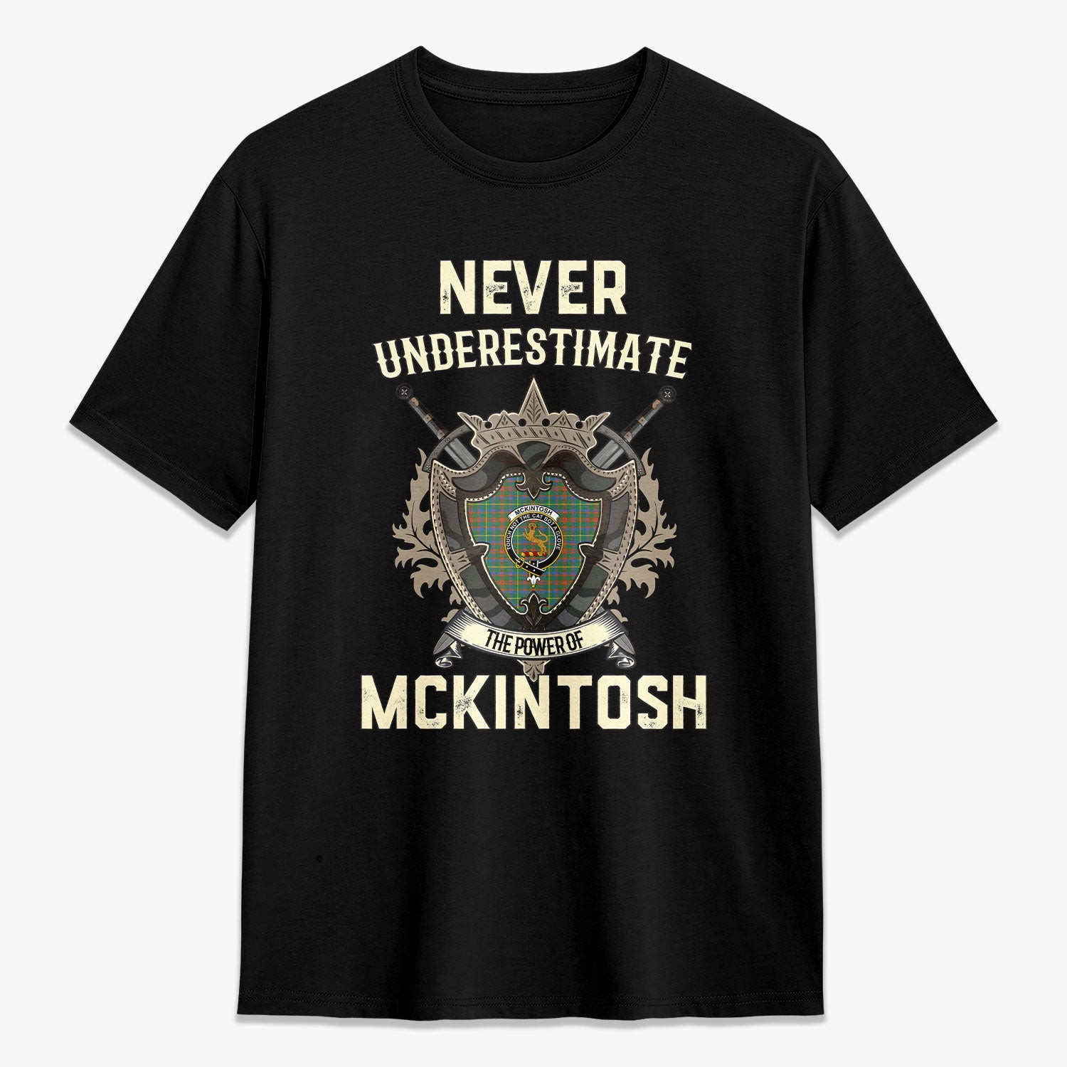 ScotsTee Shop McKintosh Hunting Ancient Crest Tartan T-shirt Never Underestimate Style