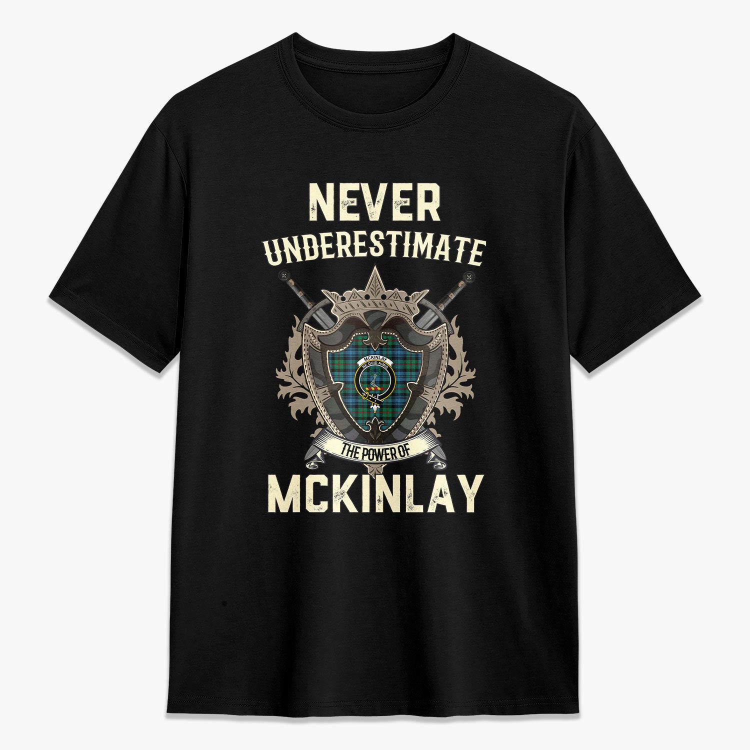 ScotsTee Shop McKinlay Ancient Crest Tartan T-shirt Never Underestimate Style