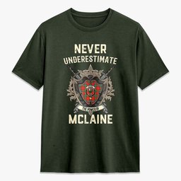 ScotsTee Shop McLaine of Loch Buie Crest Tartan T-shirt Never Underestimate Style
