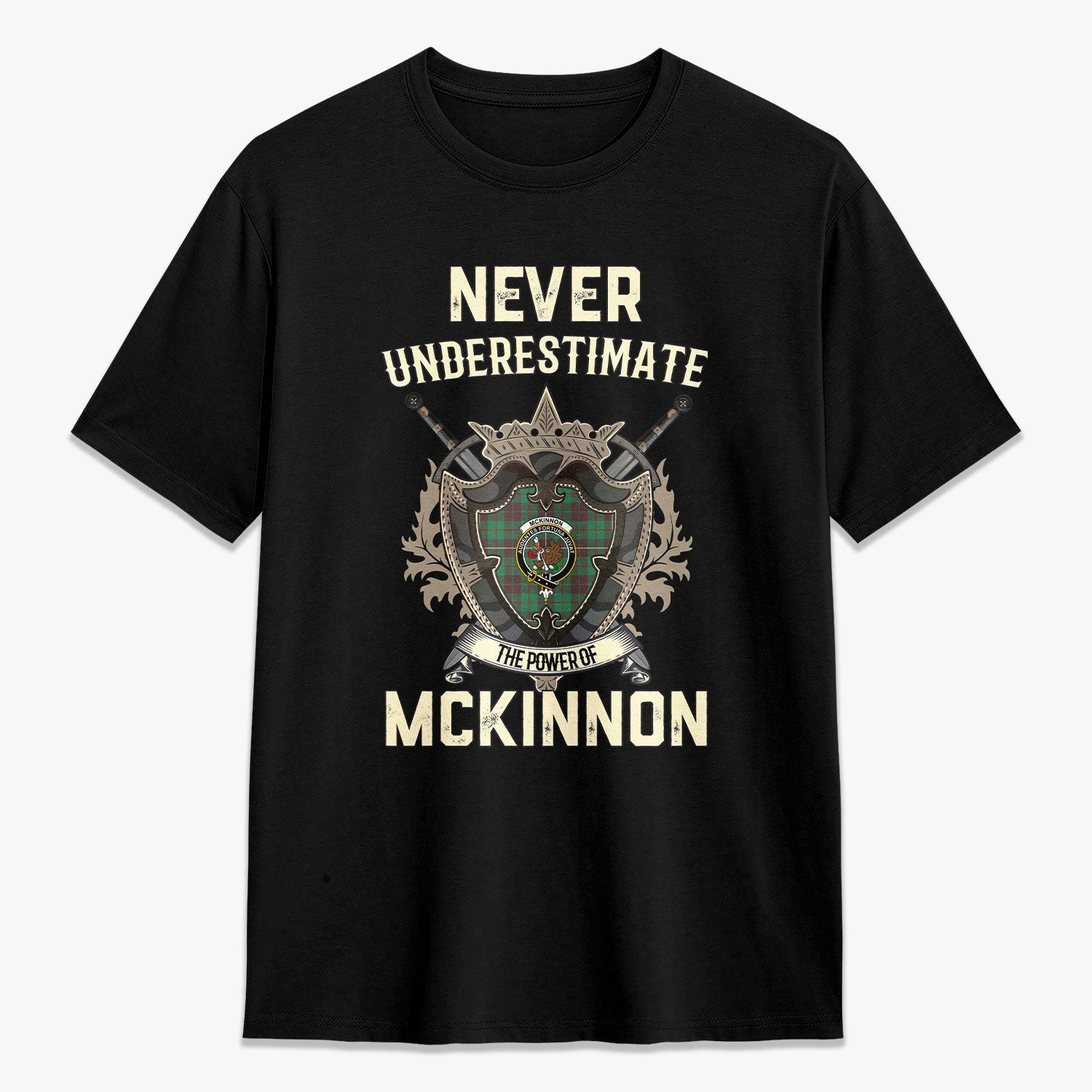 ScotsTee Shop McKinnon Hunting Ancient Crest Tartan T-shirt Never Underestimate Style