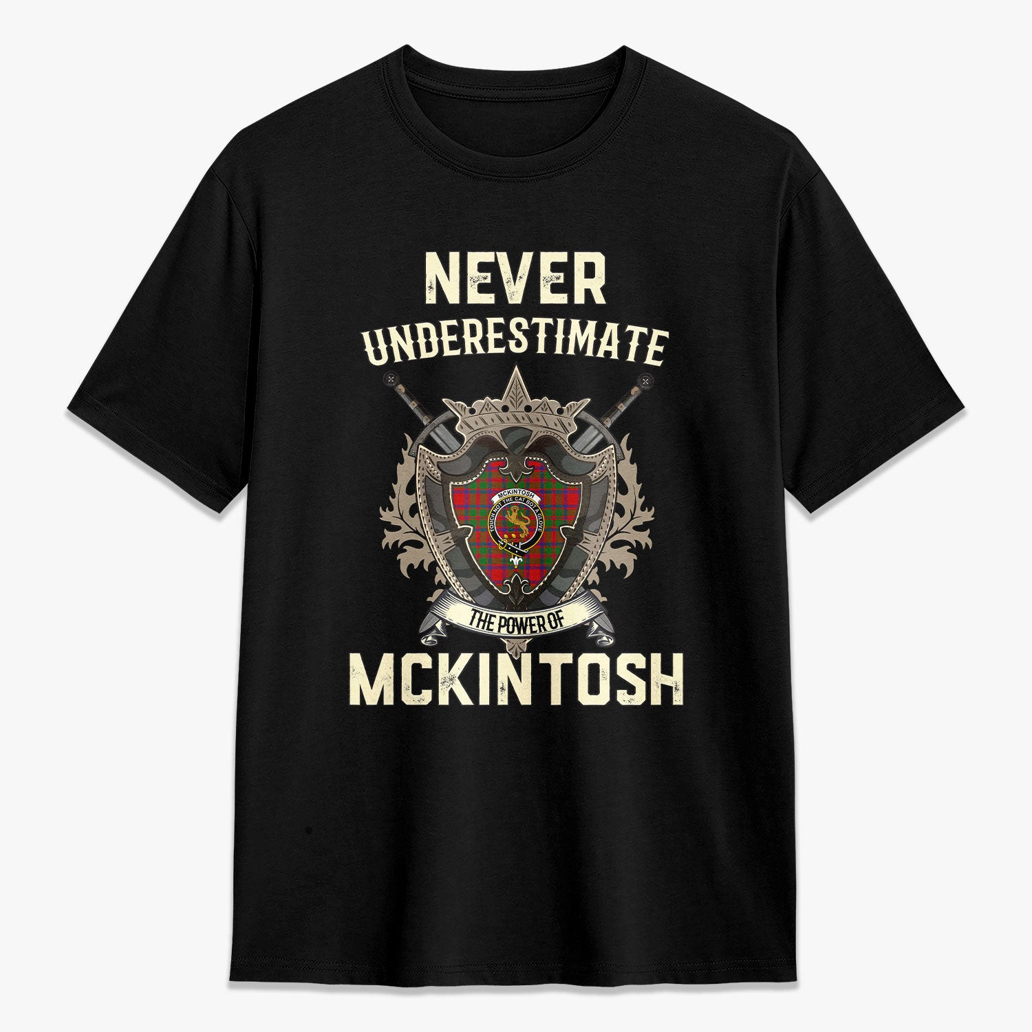 ScotsTee Shop McKintosh Modern Crest Tartan T-shirt Never Underestimate Style