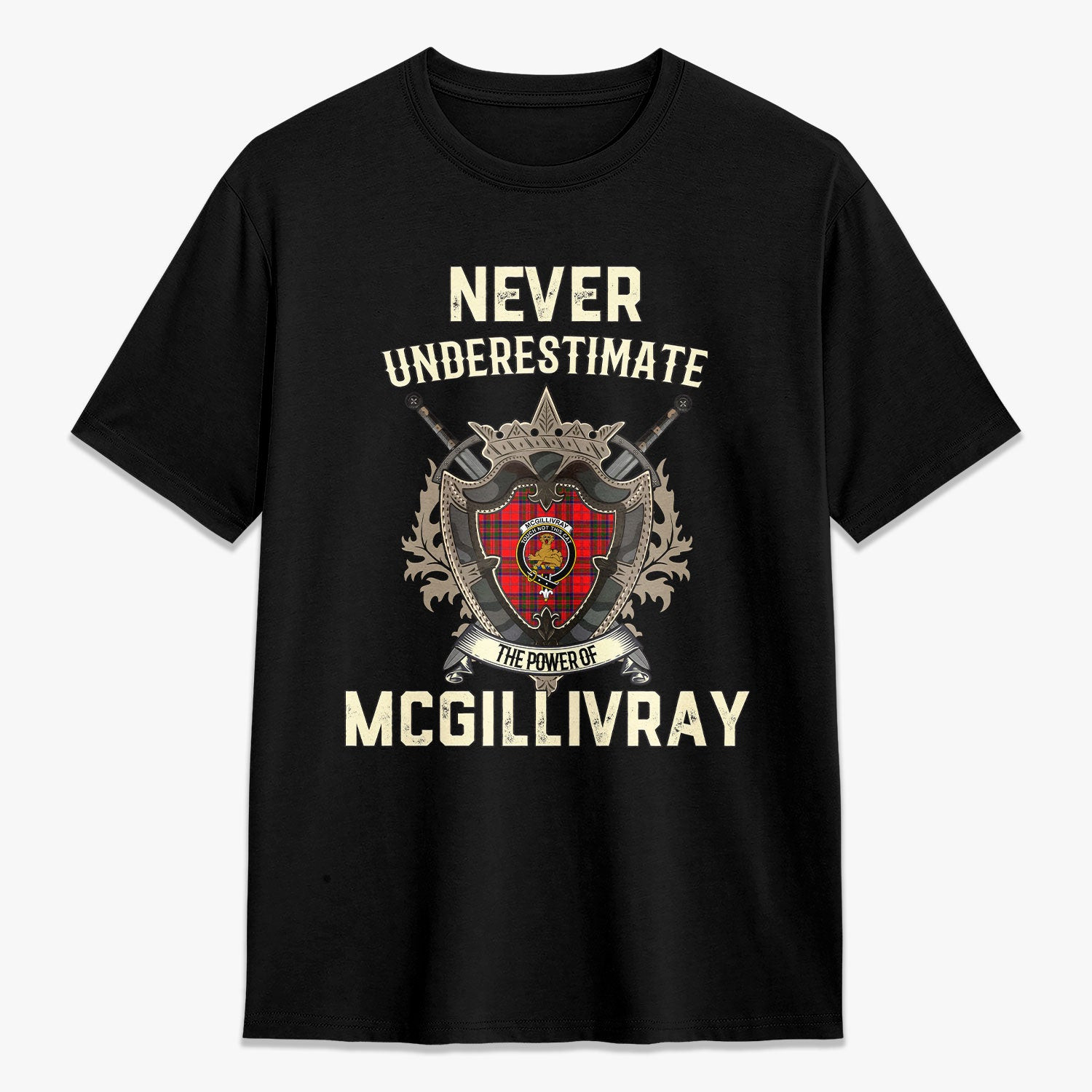 ScotsTee Shop McGillivray Modern Crest Tartan T-shirt Never Underestimate Style
