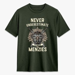 ScotsTee Shop Menzies Black - White Modern Crest Tartan T-shirt Never Underestimate Style