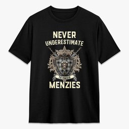 ScotsTee Shop Menzies Black - White Modern Crest Tartan T-shirt Never Underestimate Style