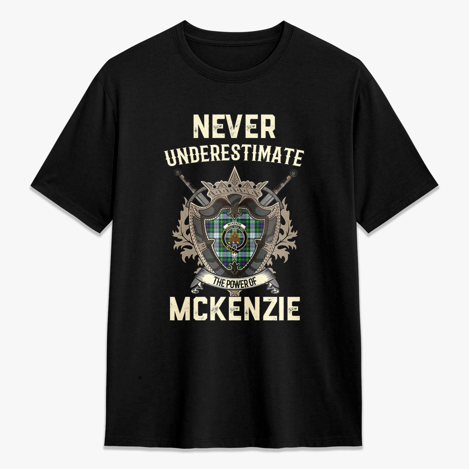 ScotsTee Shop McKenzie Dress Modern Crest Tartan T-shirt Never Underestimate Style