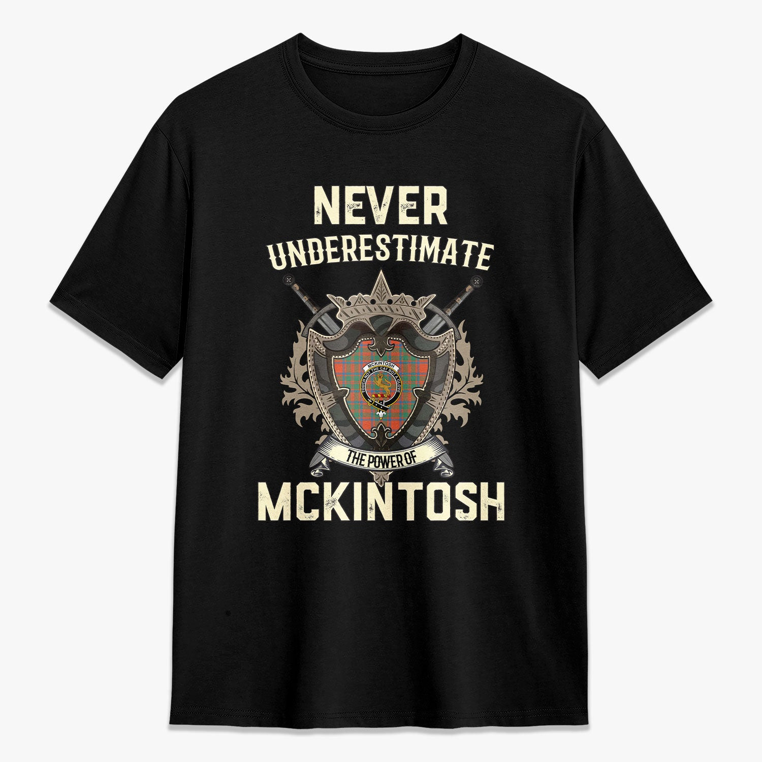 ScotsTee Shop McKintosh Ancient Crest Tartan T-shirt Never Underestimate Style