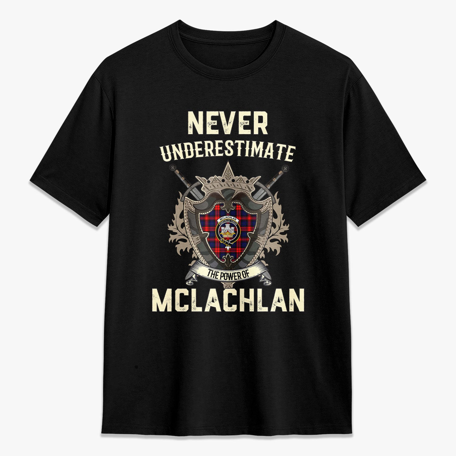 ScotsTee Shop McLachlan Modern Crest Tartan T-shirt Never Underestimate Style