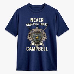 ScotsTee Shop Campbell Faded Crest Tartan T-shirt Never Underestimate Style