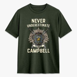 ScotsTee Shop Campbell Faded Crest Tartan T-shirt Never Underestimate Style