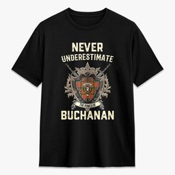 ScotsTee Shop Buchanan Old Set Weathered Crest Tartan T-shirt Never Underestimate Style