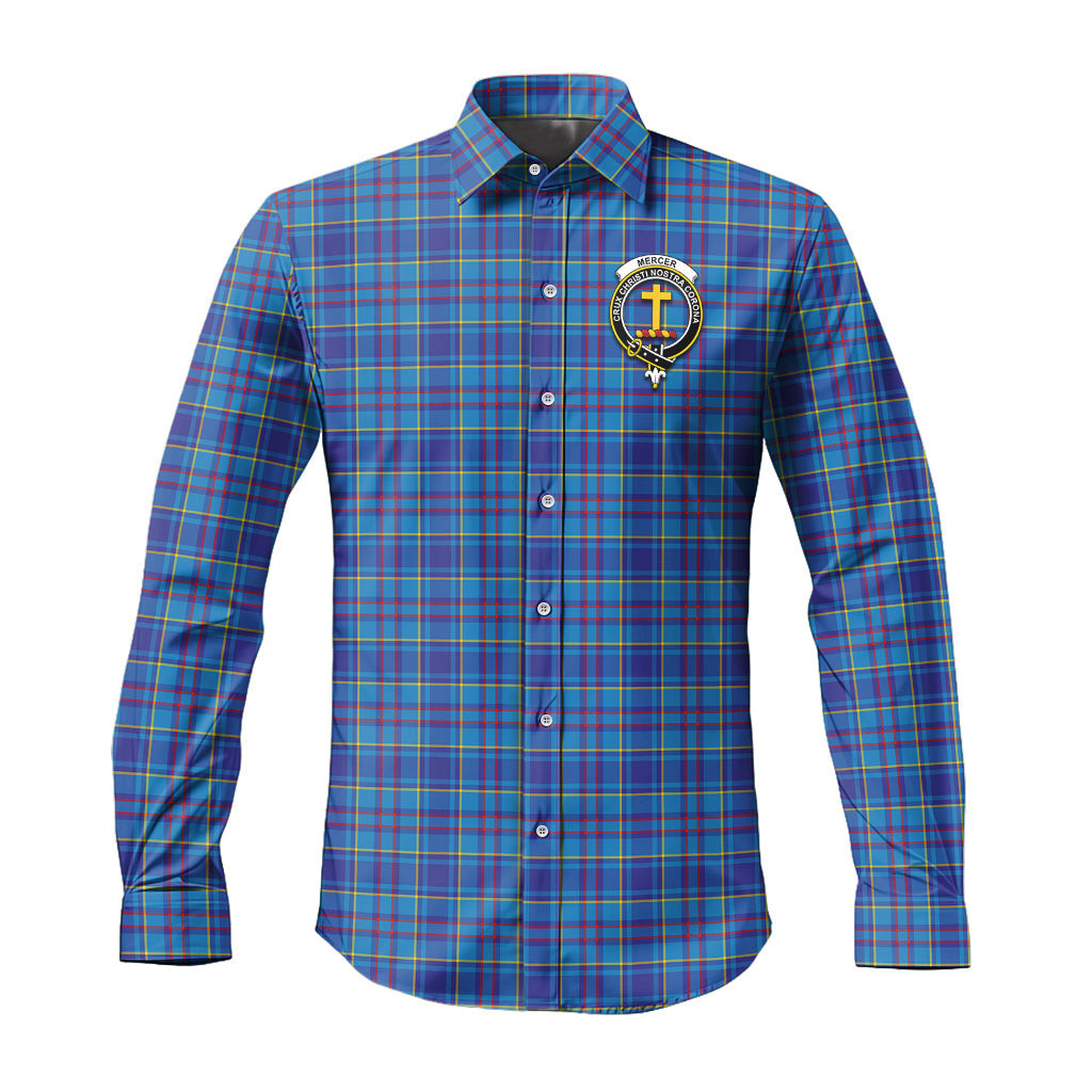 ScotsTee Shop Scottish Mercer Modern Clan Crest Tartan Long Sleeve Shirt, Cotton Tartan Plaid Shirt