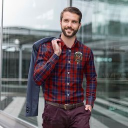 ScotsTee Shop Scottish Wishart Dress Clan Crest Tartan Long Sleeve Shirt, Cotton Tartan Plaid Shirt