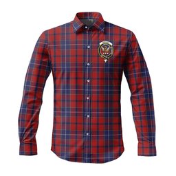 ScotsTee Shop Scottish Wishart Dress Clan Crest Tartan Long Sleeve Shirt, Cotton Tartan Plaid Shirt