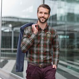ScotsTee Shop Scottish Stewart Dress Clan Crest Tartan Long Sleeve Shirt, Cotton Tartan Plaid Shirt