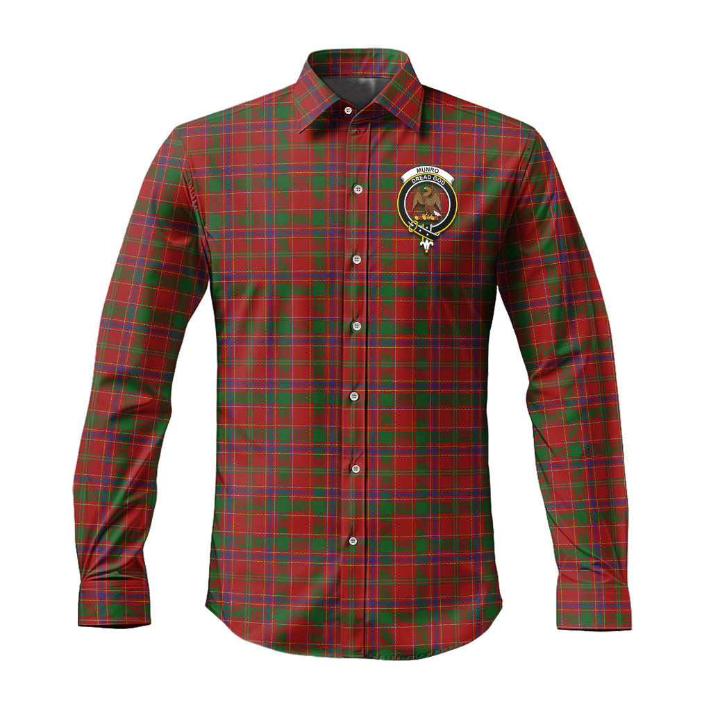 ScotsTee Shop Scottish Munro Clan Crest Tartan Long Sleeve Shirt, Cotton Tartan Plaid Shirt