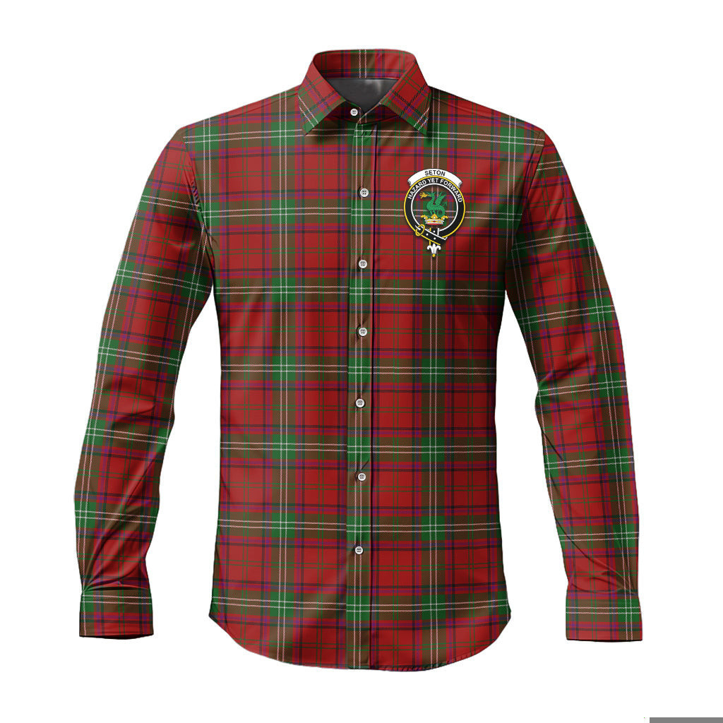 ScotsTee Shop Scottish Seton Clan Crest Tartan Long Sleeve Shirt, Cotton Tartan Plaid Shirt
