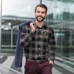ScotsTee Shop Scottish Moffat Modern Clan Crest Tartan Long Sleeve Shirt, Cotton Tartan Plaid Shirt