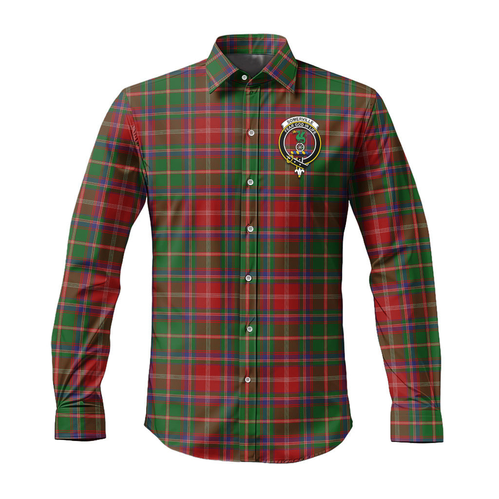 ScotsTee Shop Scottish Somerville Clan Crest Tartan Long Sleeve Shirt, Cotton Tartan Plaid Shirt