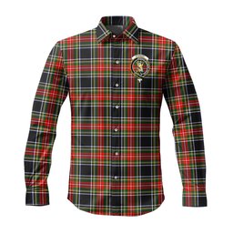 ScotsTee Shop Scottish Stewart Black Clan Crest Tartan Long Sleeve Shirt, Cotton Tartan Plaid Shirt