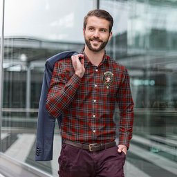 ScotsTee Shop Scottish MacFarlane Red Clan Crest Tartan Long Sleeve Shirt, Cotton Tartan Plaid Shirt
