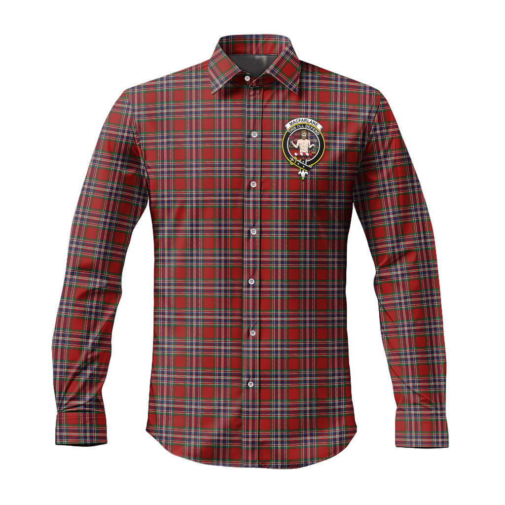 ScotsTee Shop Scottish MacFarlane Red Clan Crest Tartan Long Sleeve Shirt, Cotton Tartan Plaid Shirt