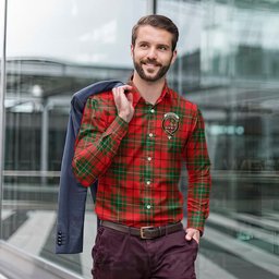 ScotsTee Shop Scottish MacAulay Modern Clan Crest Tartan Long Sleeve Shirt, Cotton Tartan Plaid Shirt