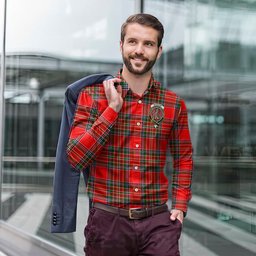 ScotsTee Shop Scottish MacBain Clan Crest Tartan Long Sleeve Shirt, Cotton Tartan Plaid Shirt