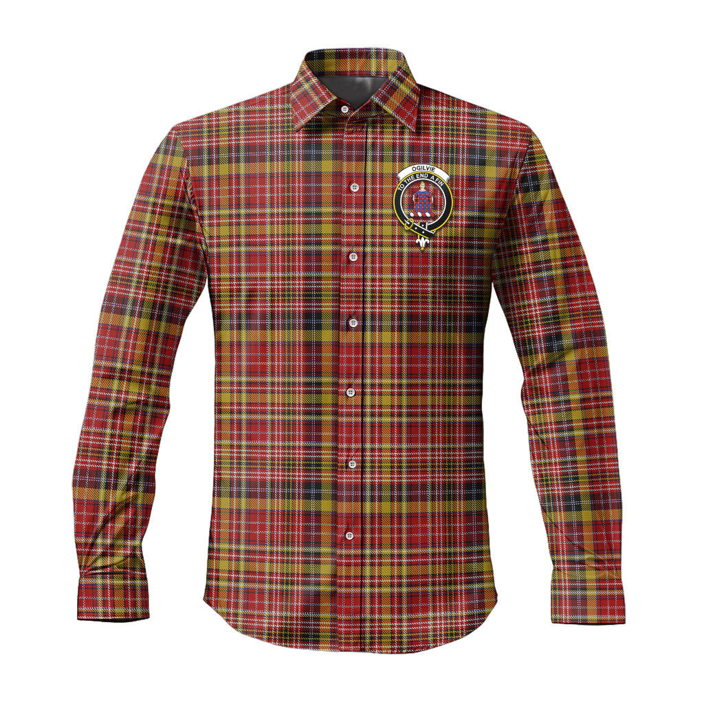 ScotsTee Shop Scottish Ogilvie (Ogilvy) of Strathallan Clan Crest Tartan Long Sleeve Shirt, Cotton Tartan Plaid Shirt
