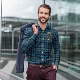 ScotsTee Shop Scottish MacCorquodale Clan Crest Tartan Long Sleeve Shirt, Cotton Tartan Plaid Shirt