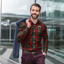 ScotsTee Shop Scottish MacDuff Clan Crest Tartan Long Sleeve Shirt, Cotton Tartan Plaid Shirt