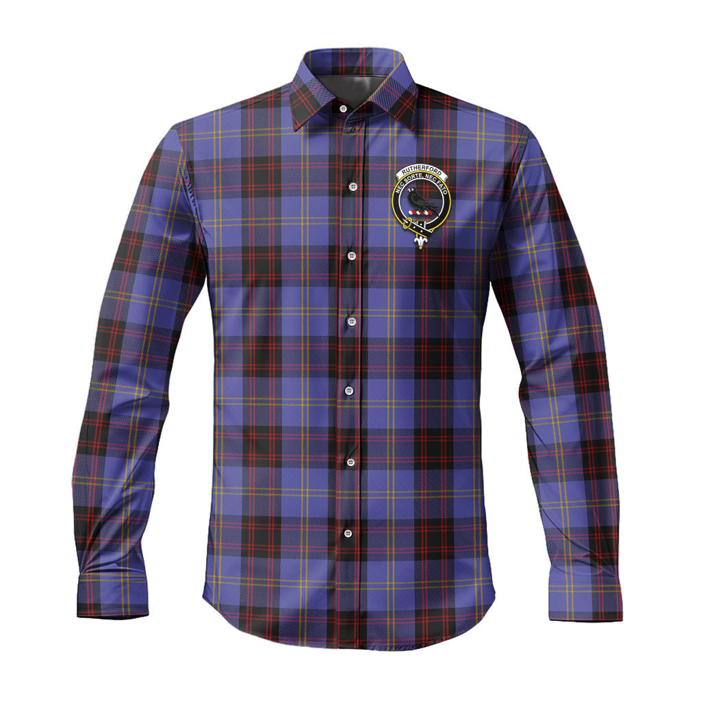 ScotsTee Shop Scottish Rutherford Clan Crest Tartan Long Sleeve Shirt, Cotton Tartan Plaid Shirt