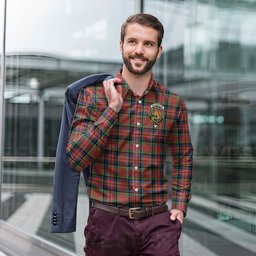 ScotsTee Shop Scottish MacPherson Ancient Clan Crest Tartan Long Sleeve Shirt, Cotton Tartan Plaid Shirt