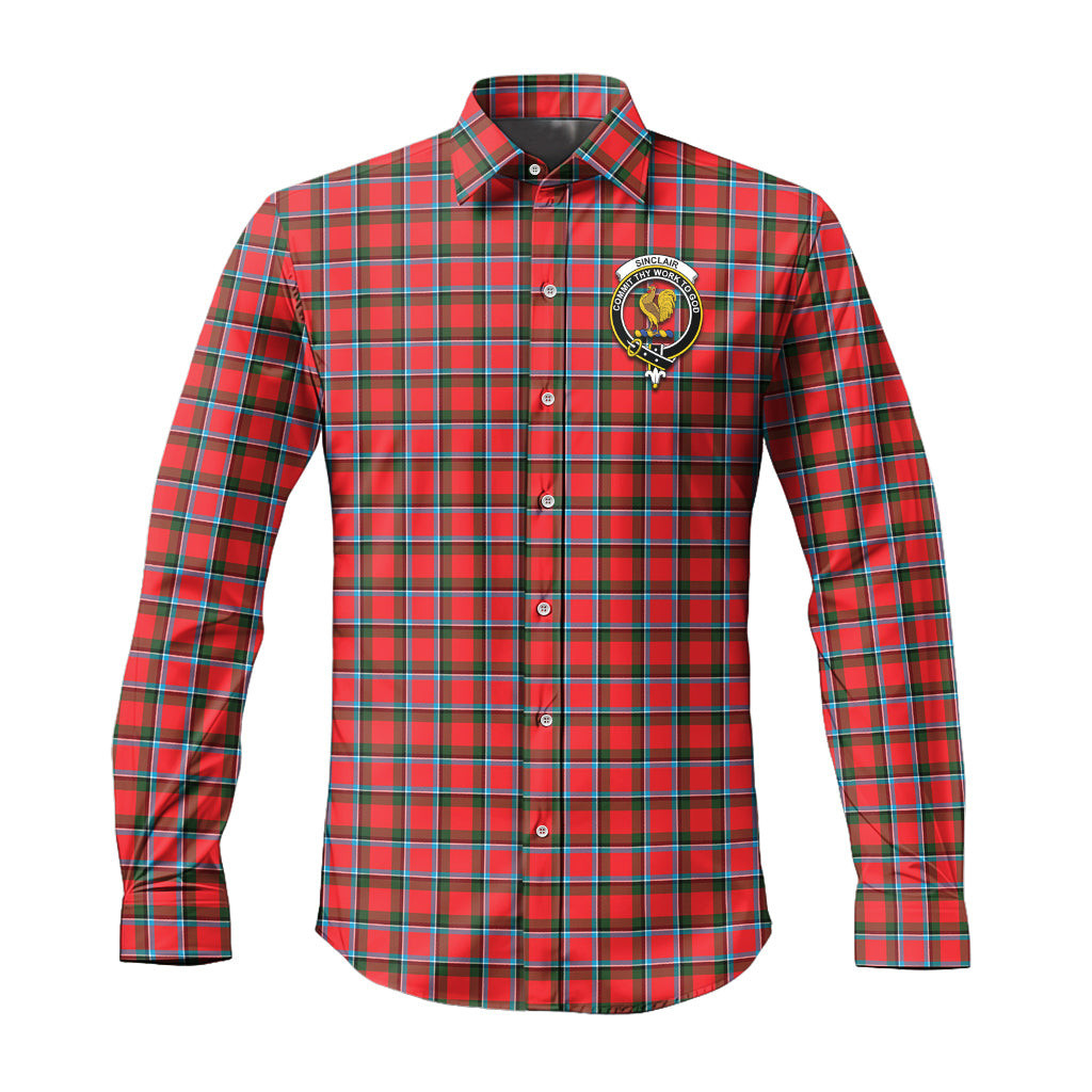 ScotsTee Shop Scottish Sinclair Modern Clan Crest Tartan Long Sleeve Shirt, Cotton Tartan Plaid Shirt