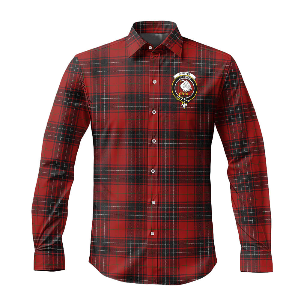 ScotsTee Shop Scottish Wemyss Clan Crest Tartan Long Sleeve Shirt, Cotton Tartan Plaid Shirt