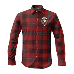 ScotsTee Shop Scottish Wemyss Clan Crest Tartan Long Sleeve Shirt, Cotton Tartan Plaid Shirt