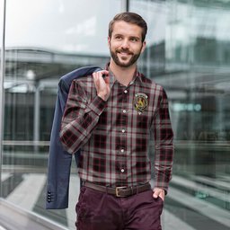 ScotsTee Shop Scottish MacPherson Clan Crest Tartan Long Sleeve Shirt, Cotton Tartan Plaid Shirt