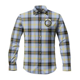ScotsTee Shop Scottish Bell Clan Crest Tartan Long Sleeve Shirt, Cotton Tartan Plaid Shirt