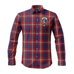 ScotsTee Shop Scottish Ainslie Clan Crest Tartan Long Sleeve Shirt, Cotton Tartan Plaid Shirt