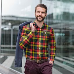 ScotsTee Shop Scottish Buchanan Modern Clan Crest Tartan Long Sleeve Shirt, Cotton Tartan Plaid Shirt