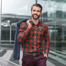 ScotsTee Shop Scottish Chisholm Ancient Clan Crest Tartan Long Sleeve Shirt, Cotton Tartan Plaid Shirt